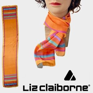 Liz Claiborne Orange Scarf with Multicolor Stripes